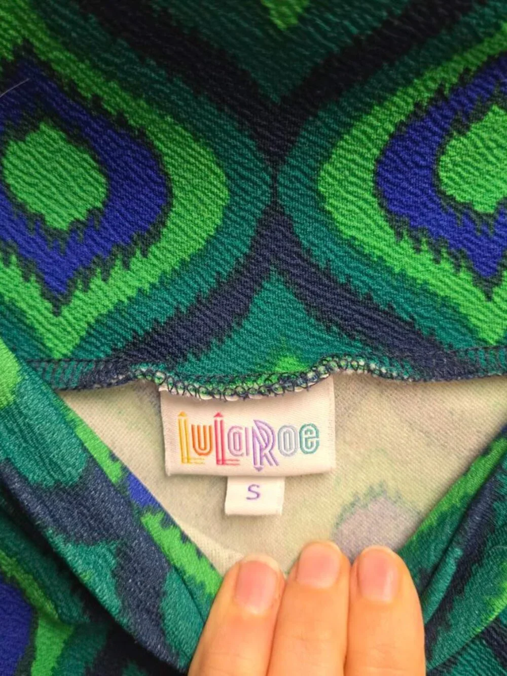 LuLaRoe Cassie Pencil Skirt Small S Peacock Feathers Blue Green Stretchy Knit